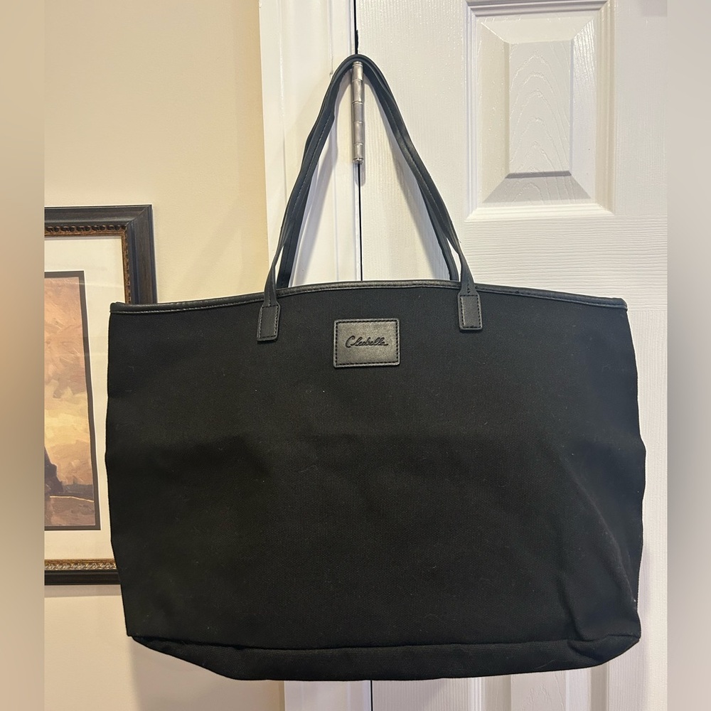Cleobella Black Canvas/ Leather Zippered Tote Bag